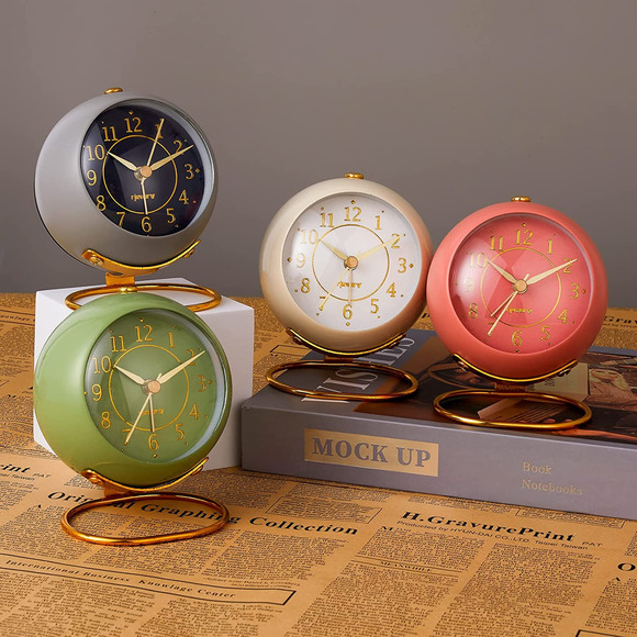 Metal Desk Alarm Clock, Retro Bedroom Table Vintage Analog Alarm Clock, Silent N - Picture 7 of 7